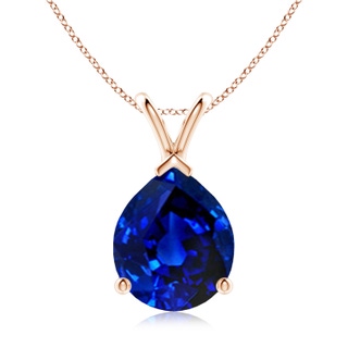 12x10mm AAAA V-Bale Pear-Shaped Blue Sapphire Solitaire Pendant in Rose Gold