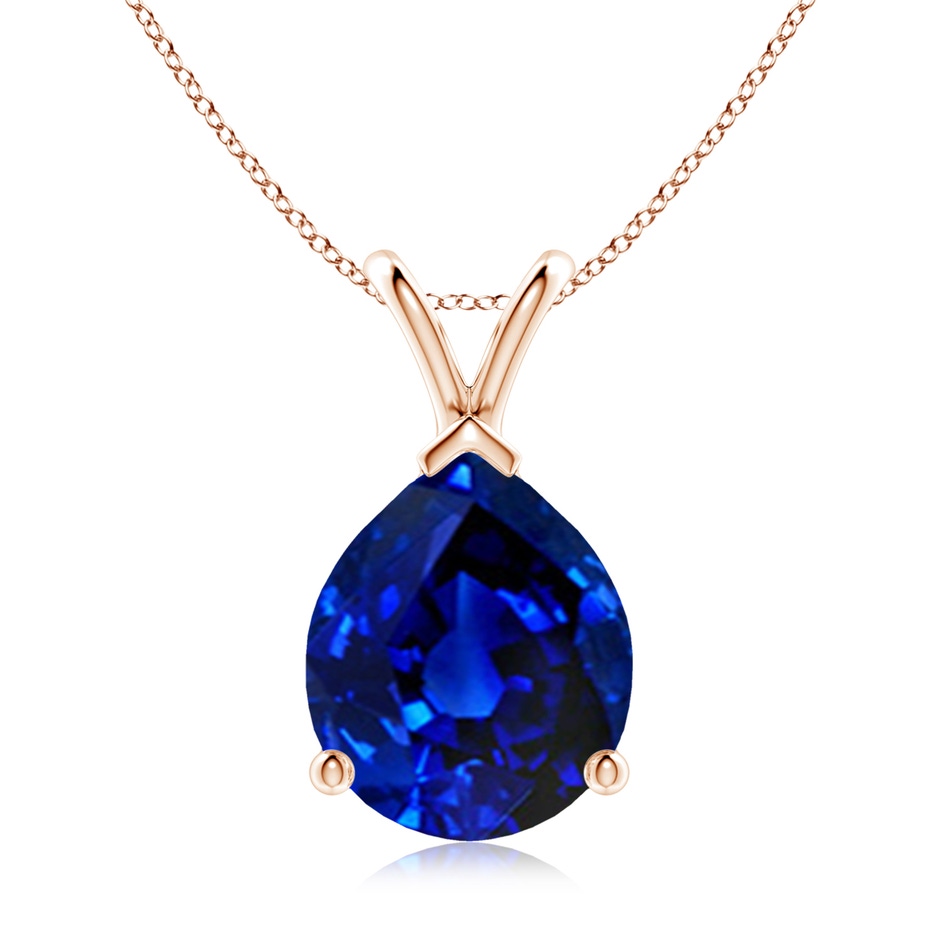 12x10mm AAAA V-Bale Pear-Shaped Blue Sapphire Solitaire Pendant in Rose Gold 