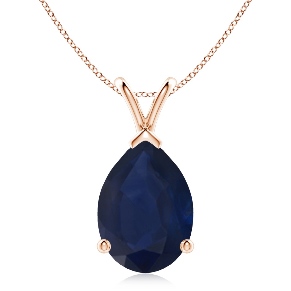 14x10mm A V-Bale Pear-Shaped Blue Sapphire Solitaire Pendant in Rose Gold 