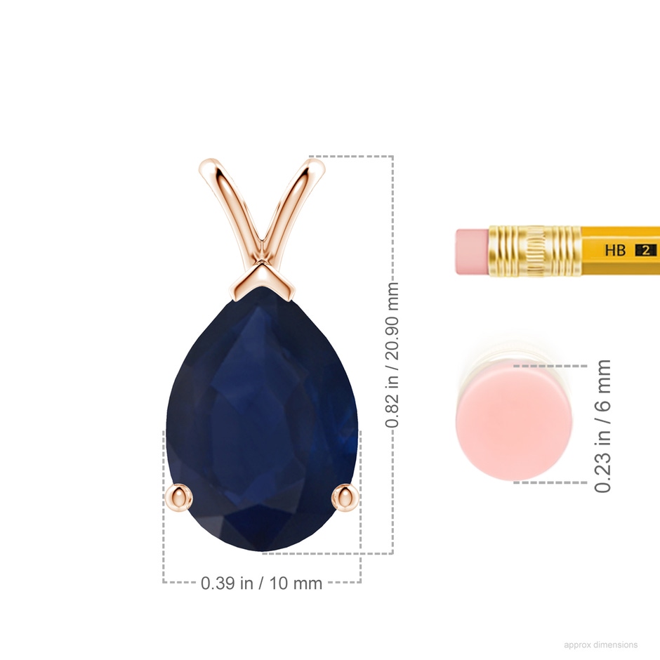 14x10mm A V-Bale Pear-Shaped Blue Sapphire Solitaire Pendant in Rose Gold ruler