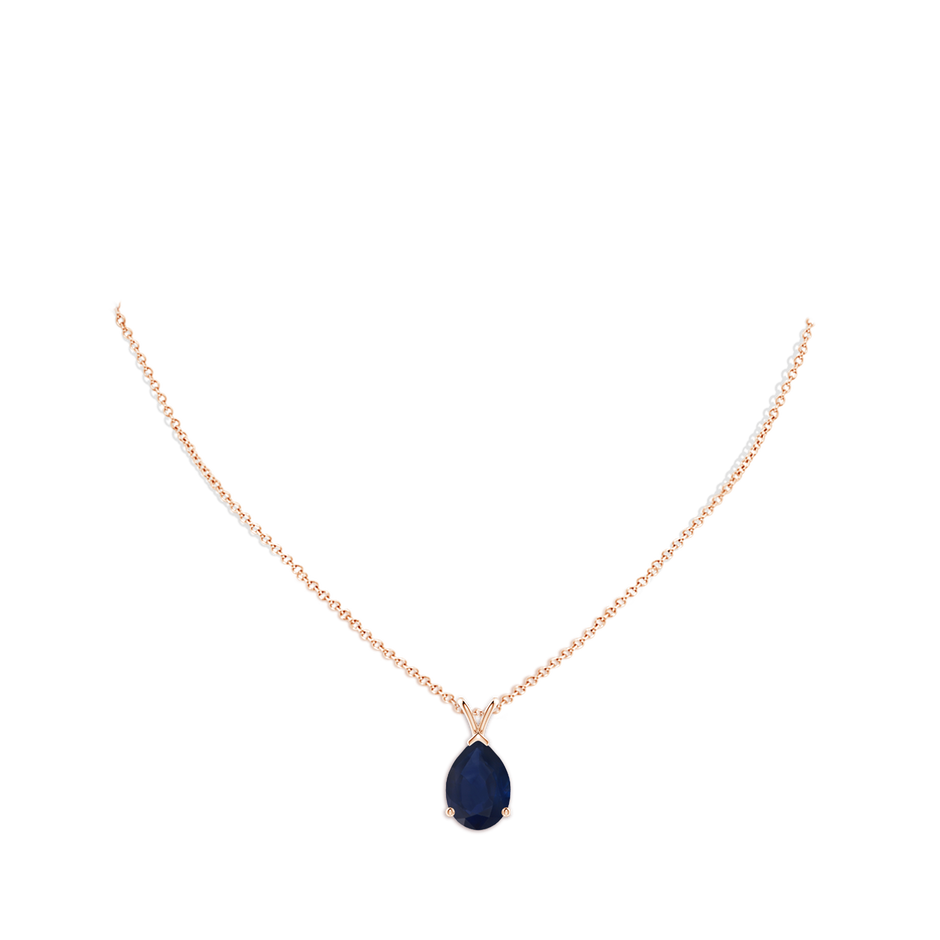 14x10mm A V-Bale Pear-Shaped Blue Sapphire Solitaire Pendant in Rose Gold pen