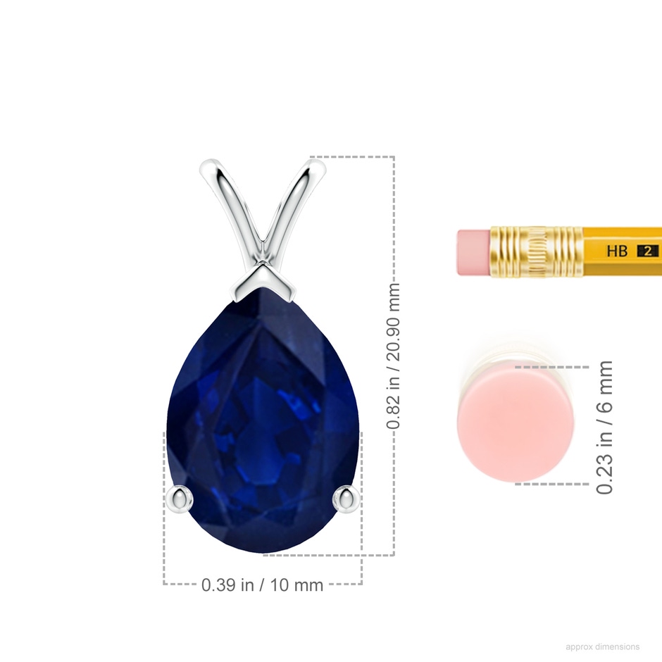 14x10mm AA V-Bale Pear-Shaped Blue Sapphire Solitaire Pendant in P950 Platinum ruler