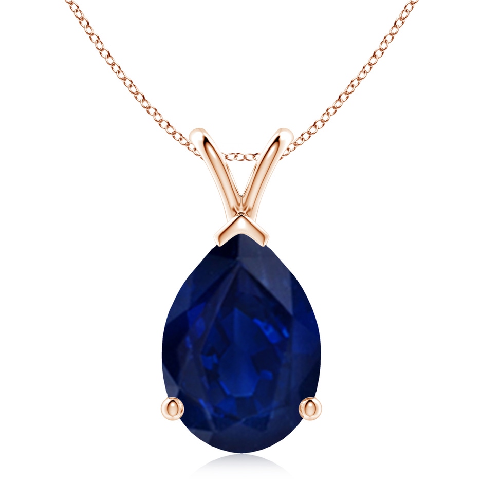 14x10mm AA V-Bale Pear-Shaped Blue Sapphire Solitaire Pendant in Rose Gold 