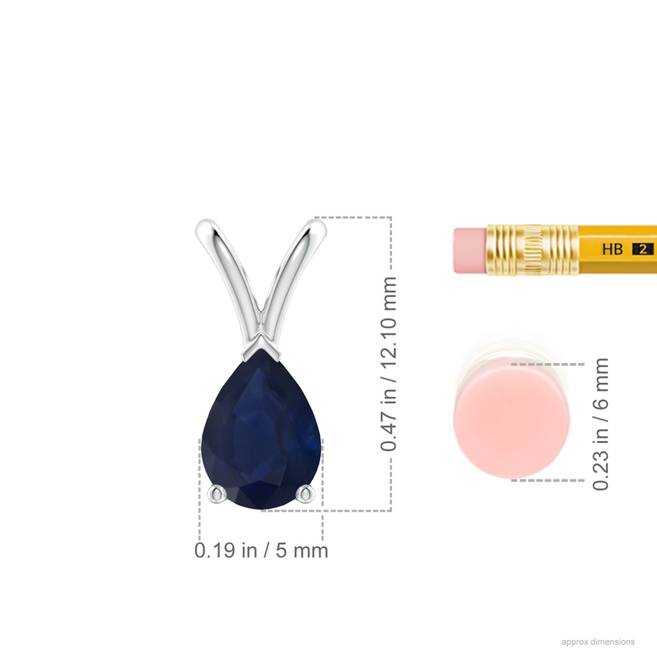 7x5mm A V-Bale Pear-Shaped Blue Sapphire Solitaire Pendant in P950 Platinum ruler