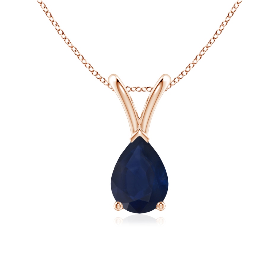 7x5mm A V-Bale Pear-Shaped Blue Sapphire Solitaire Pendant in Rose Gold 