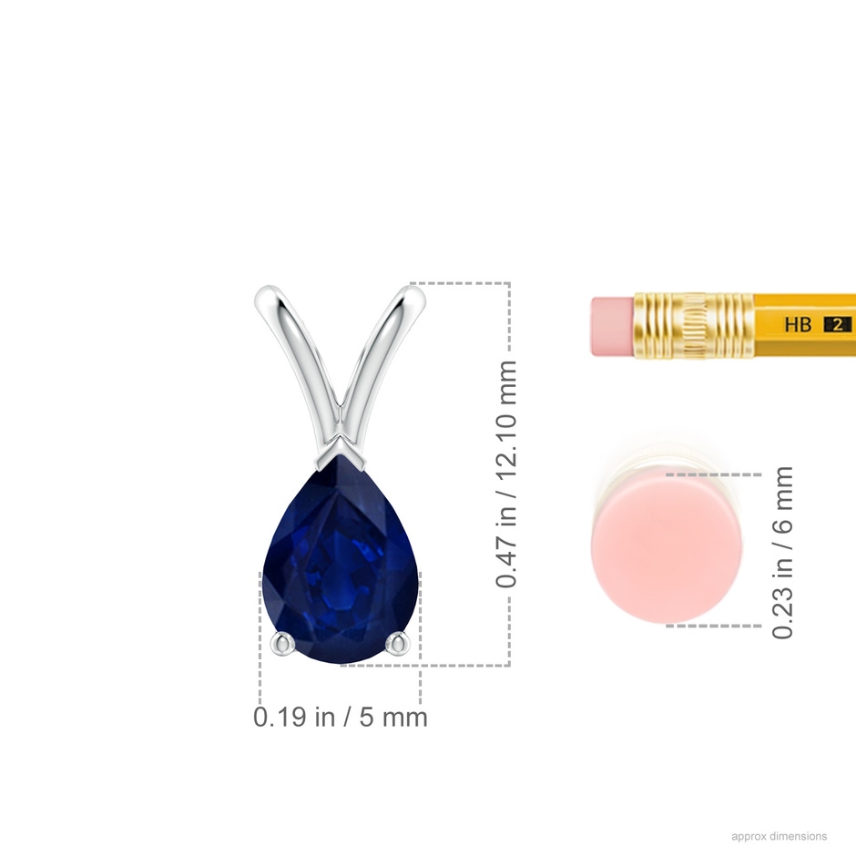 7x5mm AA V-Bale Pear-Shaped Blue Sapphire Solitaire Pendant in P950 Platinum ruler