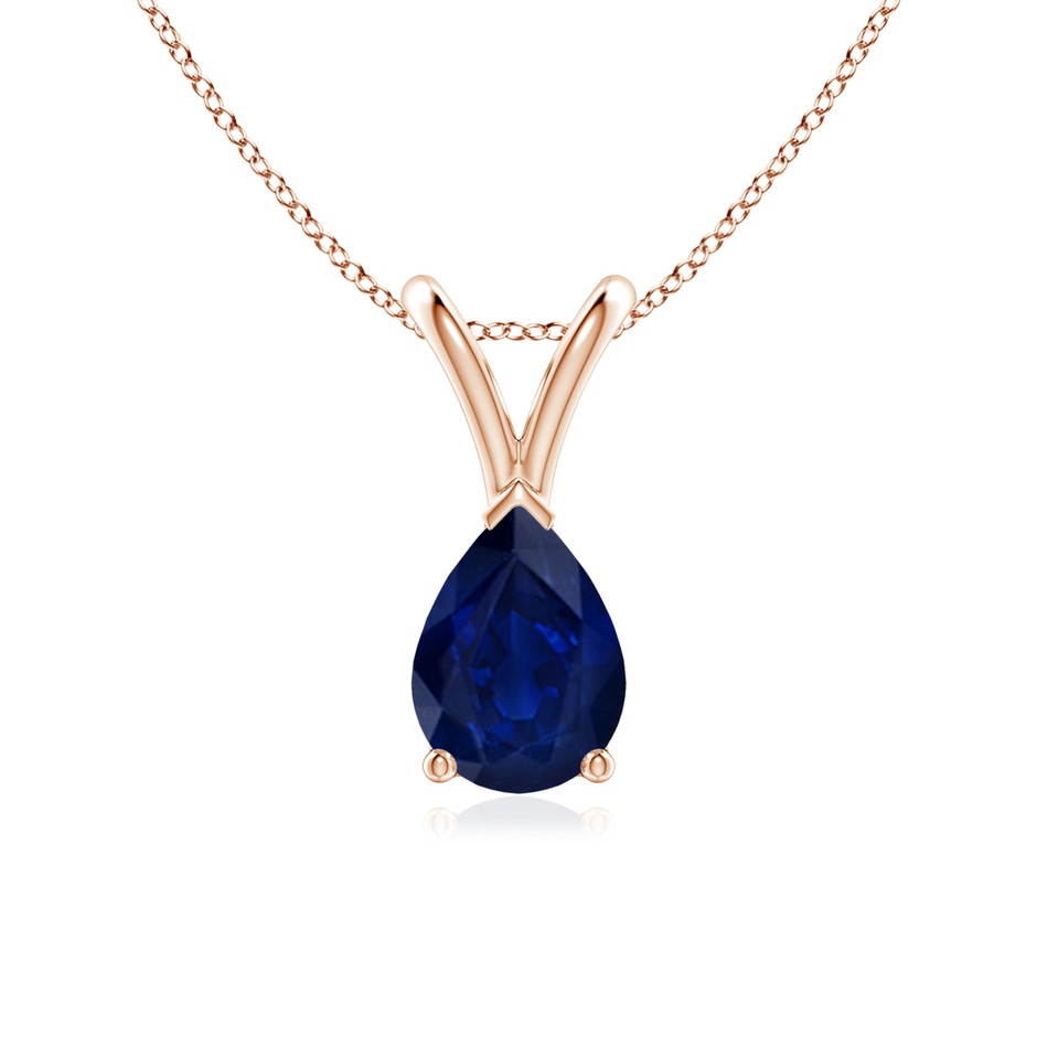 7x5mm AA V-Bale Pear-Shaped Blue Sapphire Solitaire Pendant in Rose Gold 