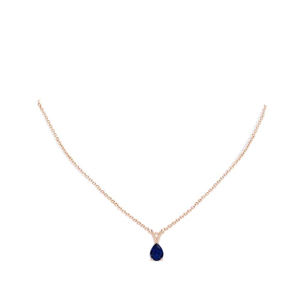 7x5mm AA V-Bale Pear-Shaped Blue Sapphire Solitaire Pendant in Rose Gold pen