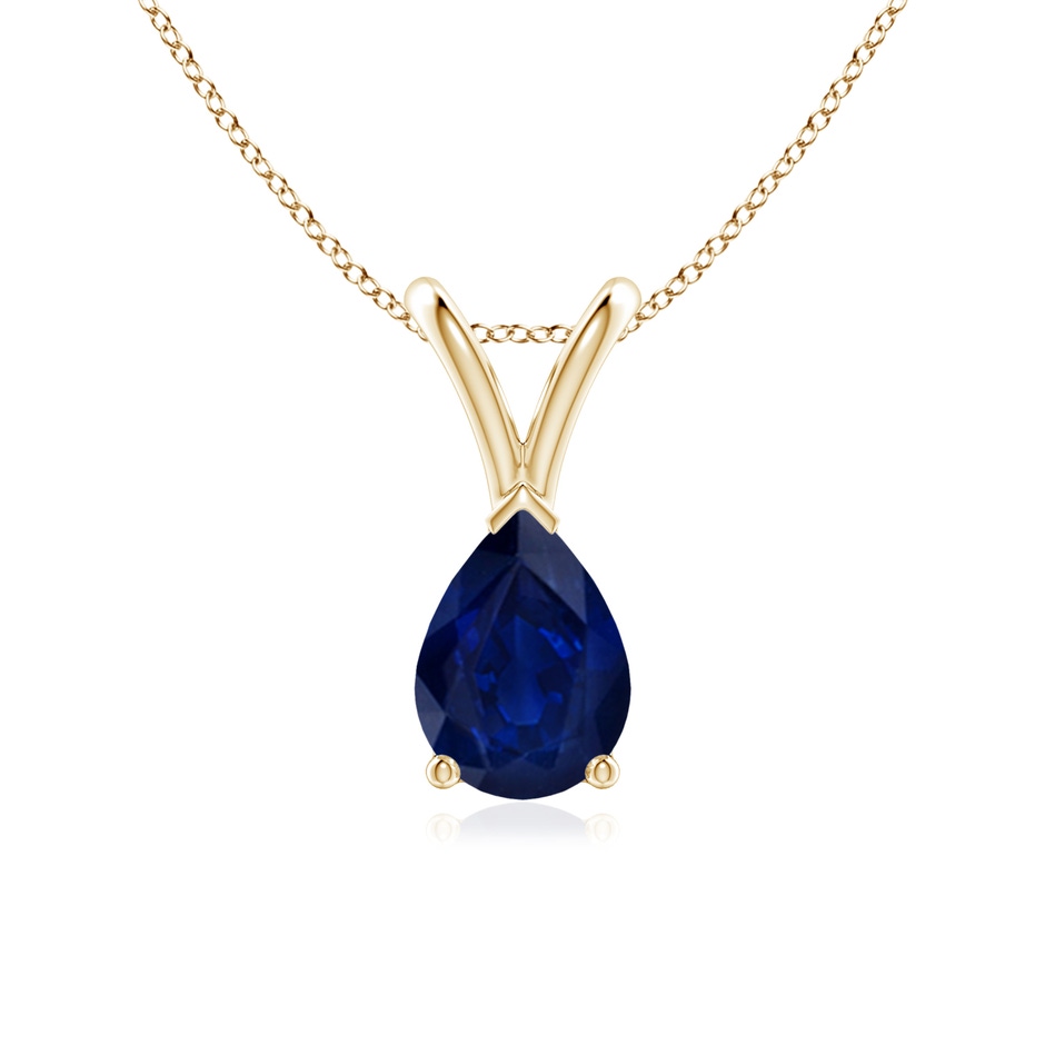 7x5mm AA V-Bale Pear-Shaped Blue Sapphire Solitaire Pendant in Yellow Gold 