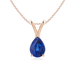 7x5mm AAA V-Bale Pear-Shaped Blue Sapphire Solitaire Pendant in 10K Rose Gold