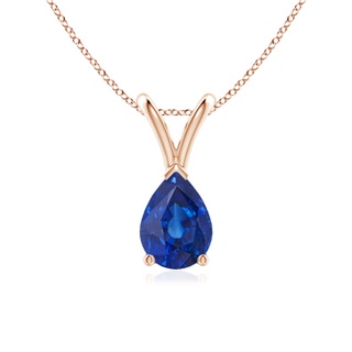 7x5mm AAA V-Bale Pear-Shaped Blue Sapphire Solitaire Pendant in Rose Gold