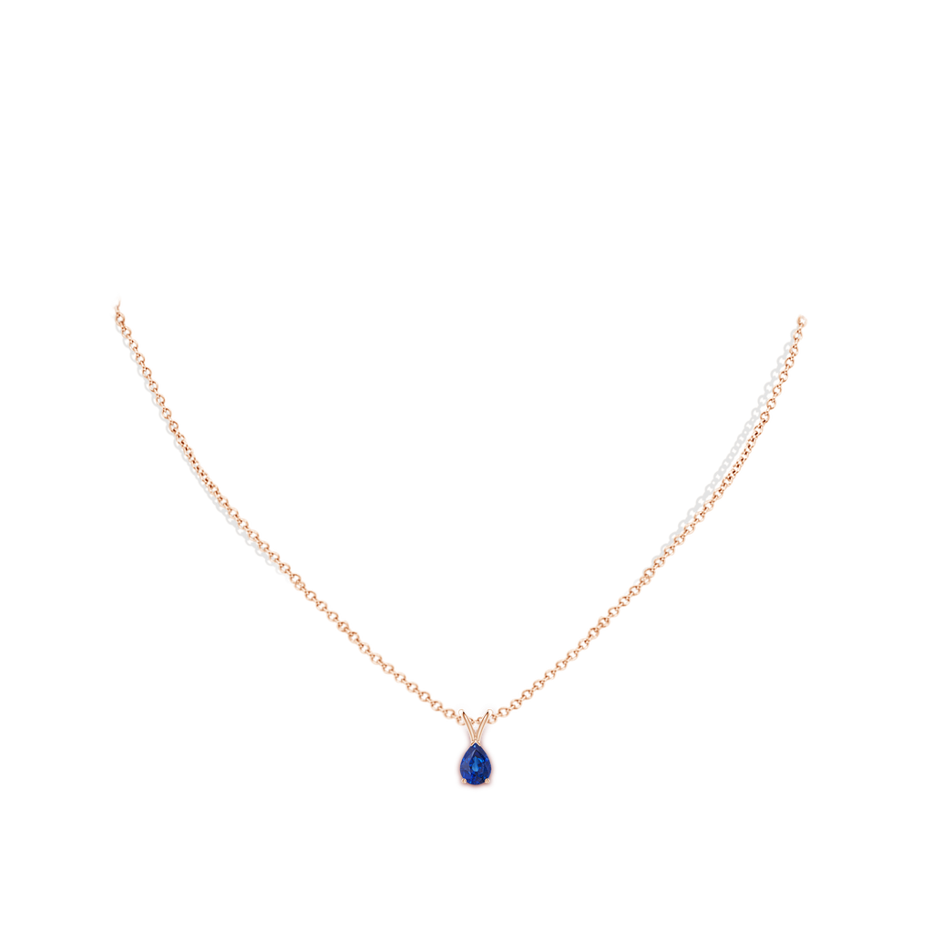 7x5mm AAA V-Bale Pear-Shaped Blue Sapphire Solitaire Pendant in Rose Gold Body-Neck