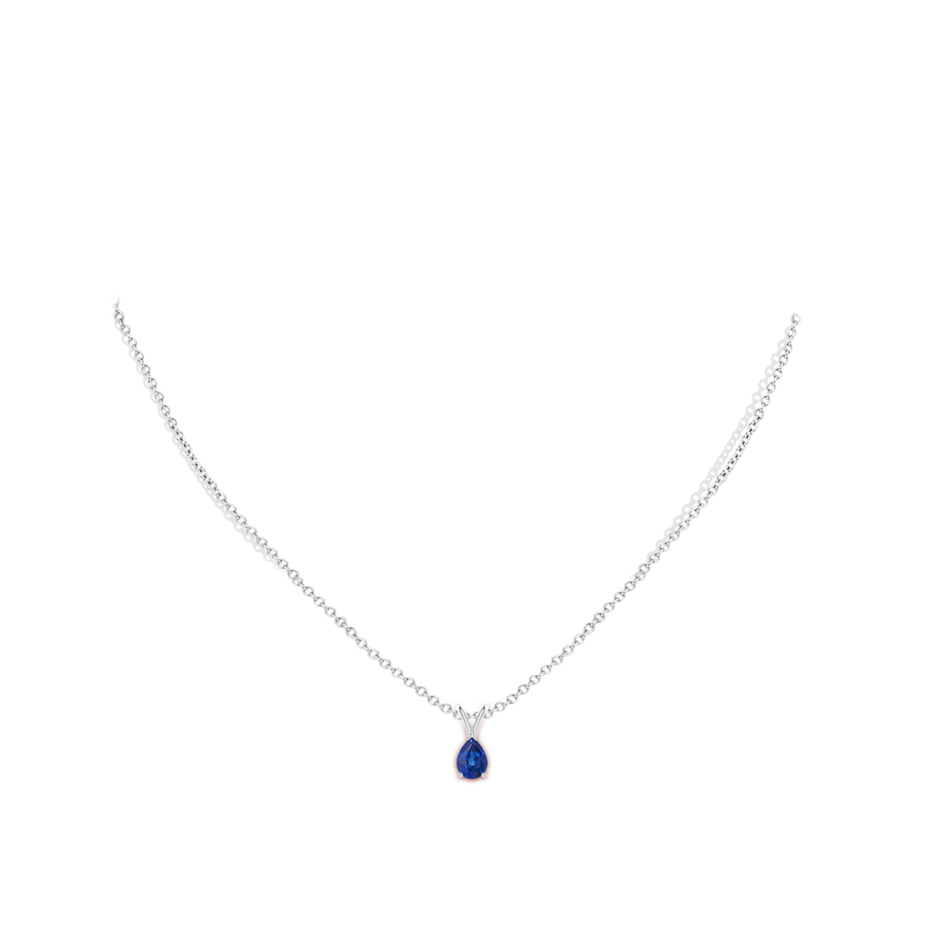7x5mm AAA V-Bale Pear-Shaped Blue Sapphire Solitaire Pendant in White Gold Body-Neck