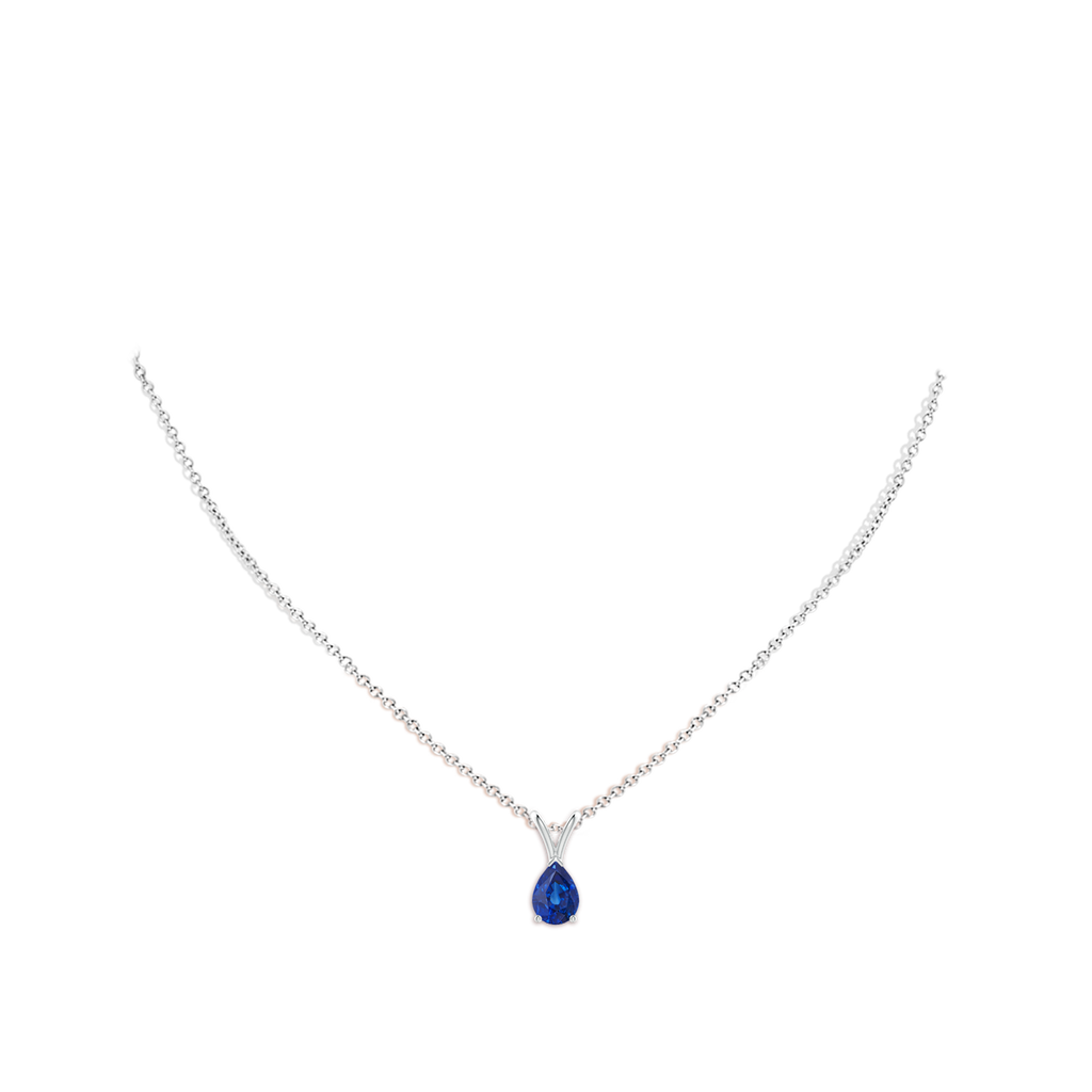 7x5mm AAA V-Bale Pear-Shaped Blue Sapphire Solitaire Pendant in White Gold pen