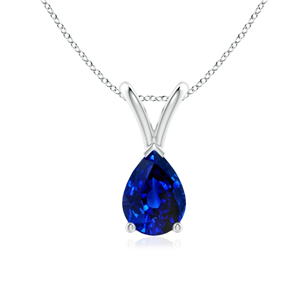 7x5mm AAAA V-Bale Pear-Shaped Blue Sapphire Solitaire Pendant in P950 Platinum