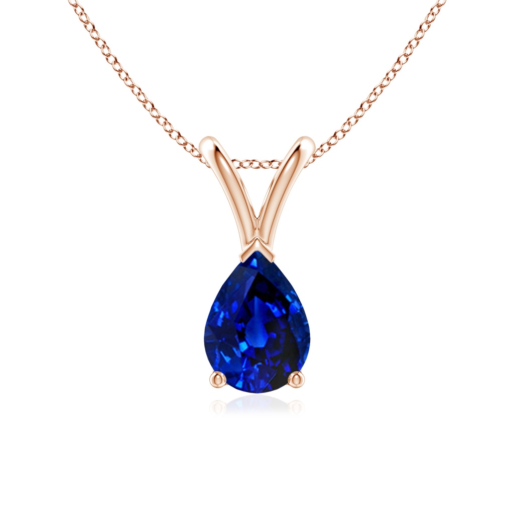 7x5mm AAAA V-Bale Pear-Shaped Blue Sapphire Solitaire Pendant in Rose Gold