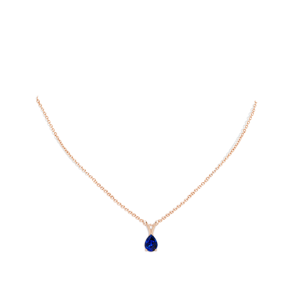 7x5mm AAAA V-Bale Pear-Shaped Blue Sapphire Solitaire Pendant in Rose Gold pen