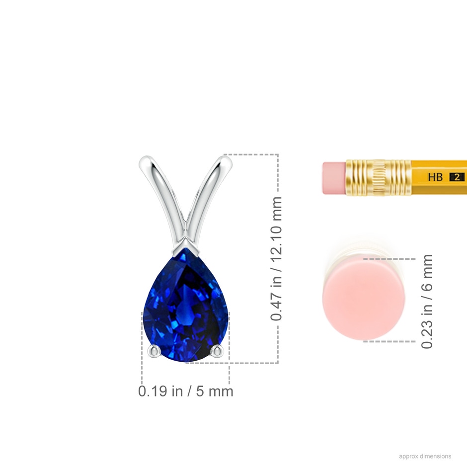 7x5mm AAAA V-Bale Pear-Shaped Blue Sapphire Solitaire Pendant in White Gold ruler