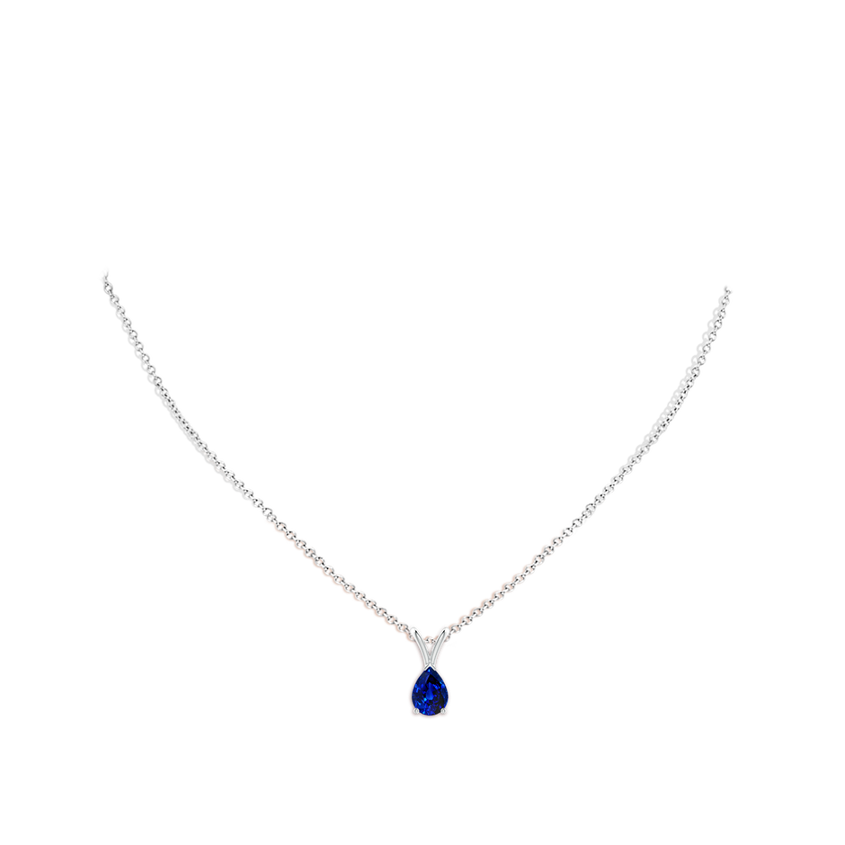 7x5mm AAAA V-Bale Pear-Shaped Blue Sapphire Solitaire Pendant in White Gold pen