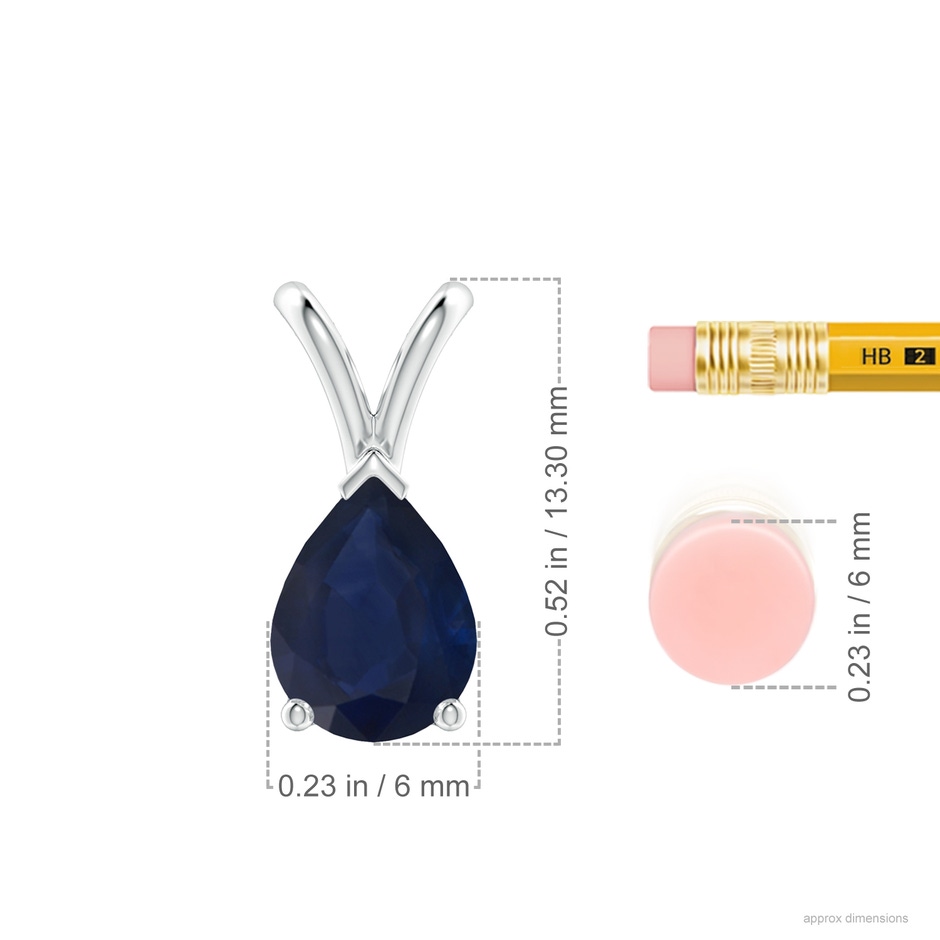 8x6mm A V-Bale Pear-Shaped Blue Sapphire Solitaire Pendant in P950 Platinum ruler