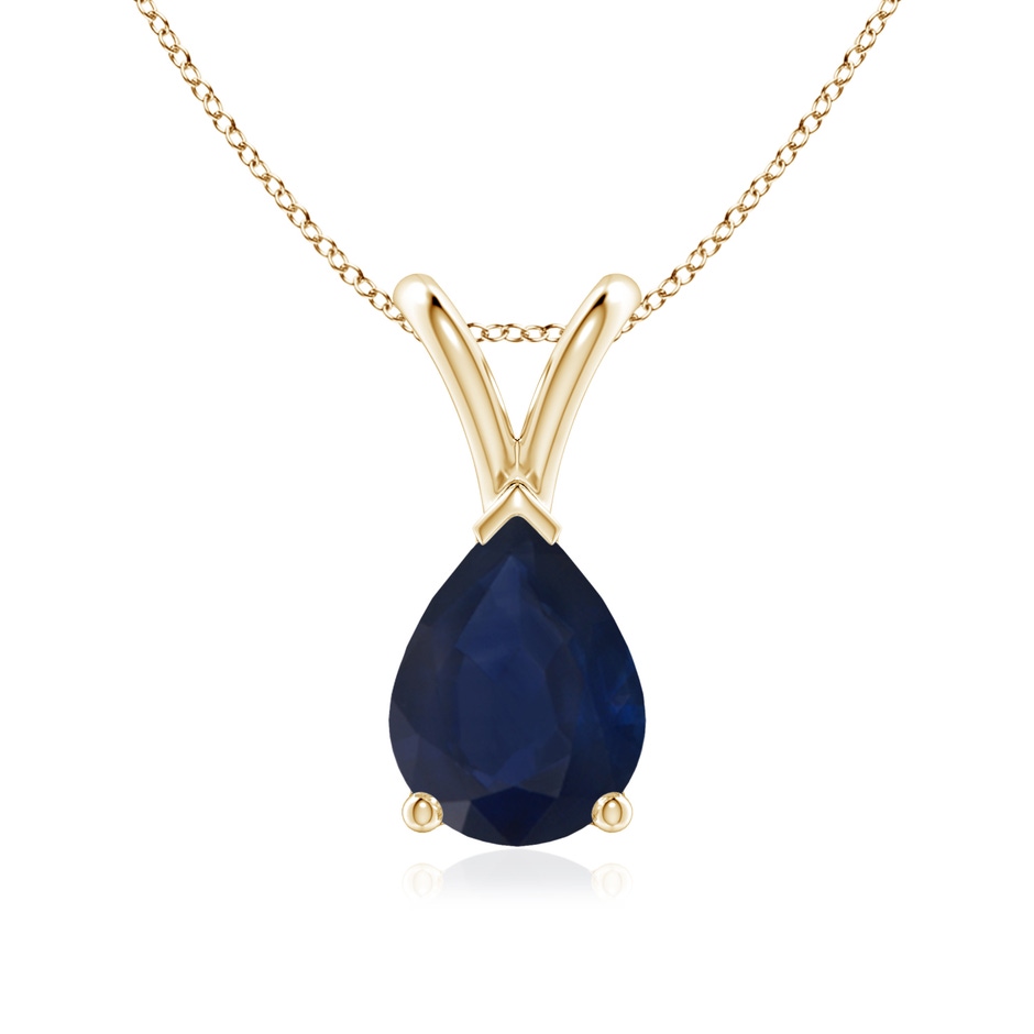 8x6mm A V-Bale Pear-Shaped Blue Sapphire Solitaire Pendant in Yellow Gold 