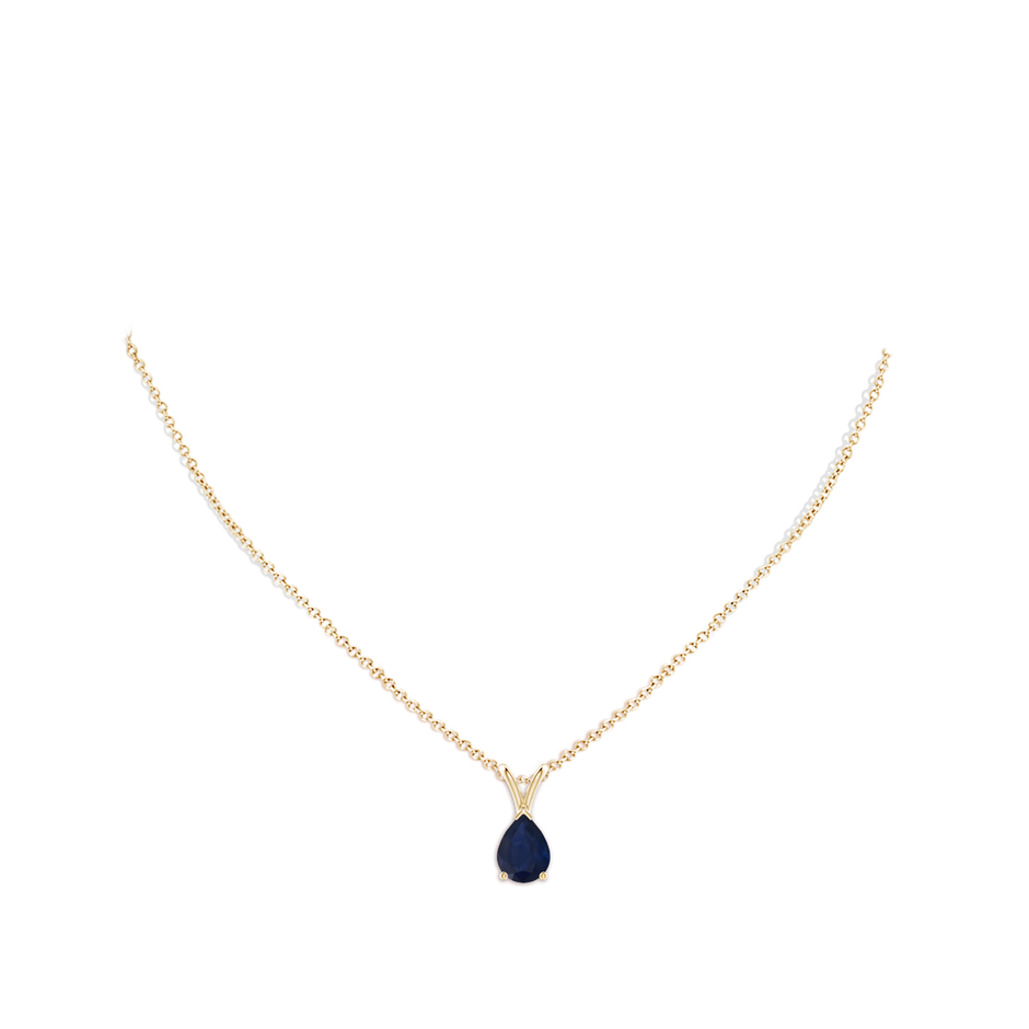 8x6mm A V-Bale Pear-Shaped Blue Sapphire Solitaire Pendant in Yellow Gold pen