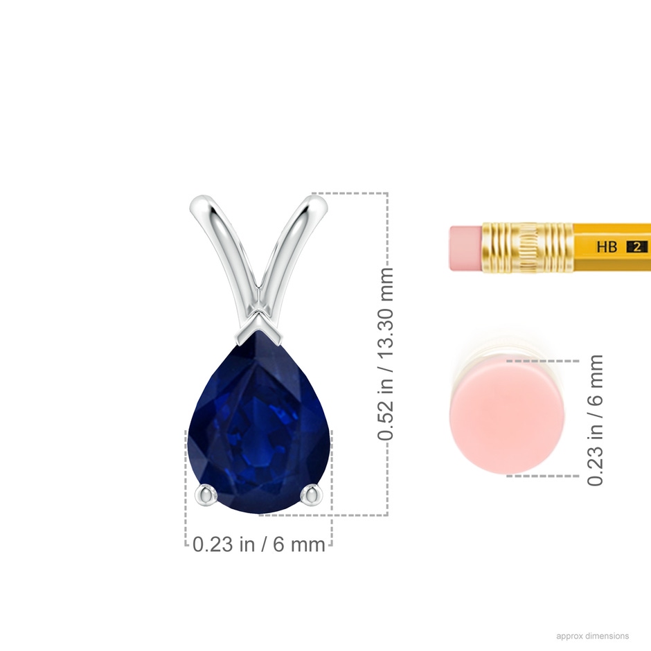 8x6mm AA V-Bale Pear-Shaped Blue Sapphire Solitaire Pendant in P950 Platinum ruler