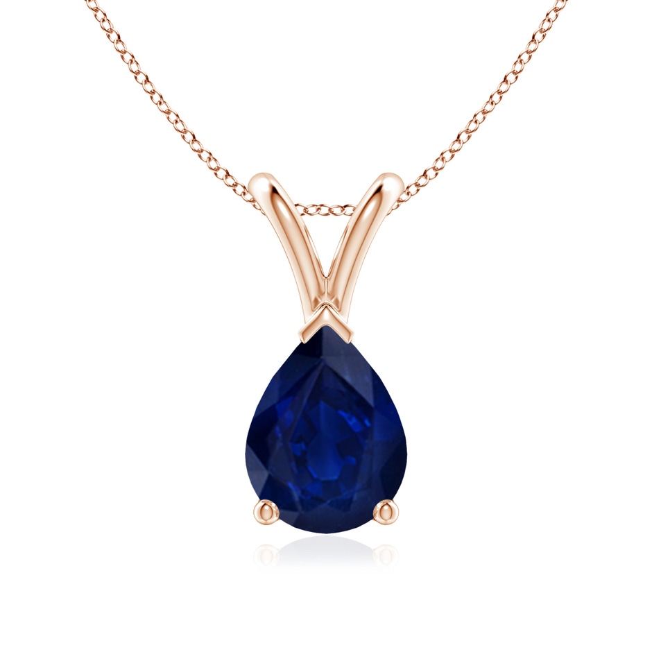 8x6mm AA V-Bale Pear-Shaped Blue Sapphire Solitaire Pendant in Rose Gold 