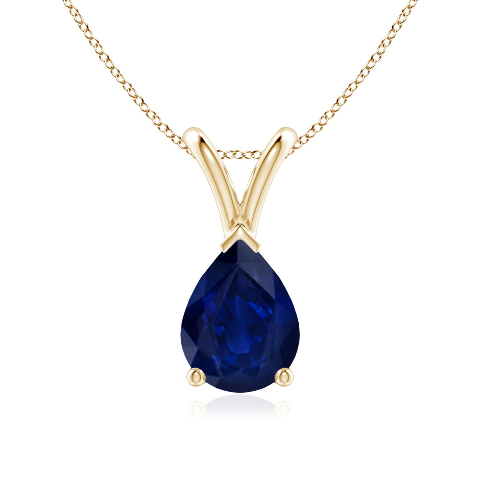 8x6mm AA V-Bale Pear-Shaped Blue Sapphire Solitaire Pendant in Yellow Gold 