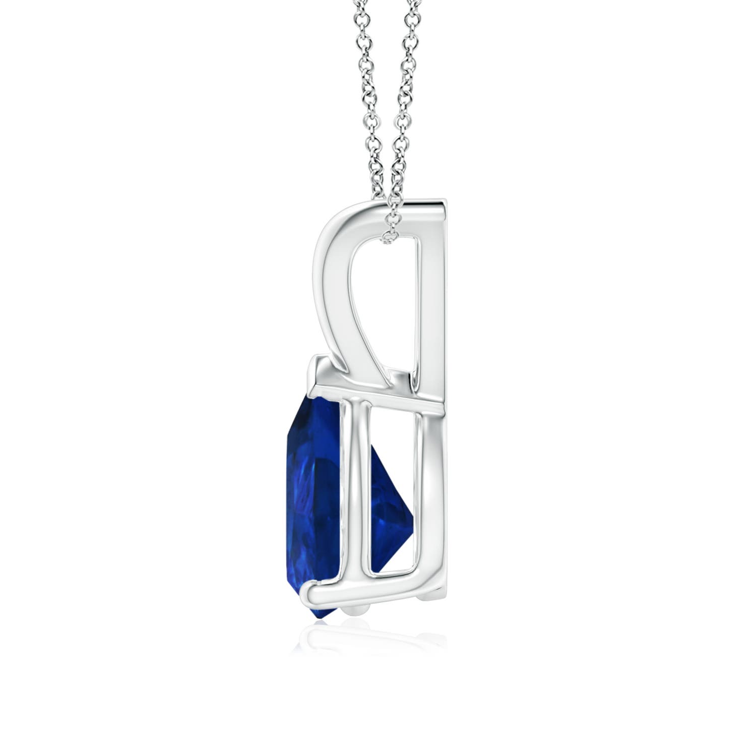 8x6mm AAA V-Bale Pear-Shaped Blue Sapphire Solitaire Pendant in 18K White Gold