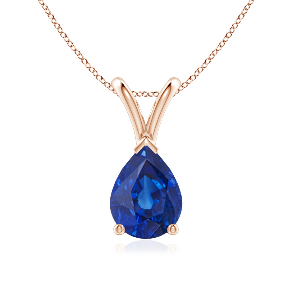 8x6mm AAA V-Bale Pear-Shaped Blue Sapphire Solitaire Pendant in Rose Gold 