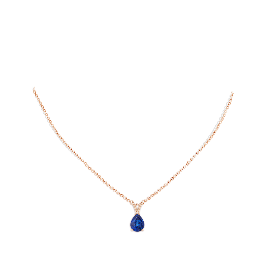 8x6mm AAA V-Bale Pear-Shaped Blue Sapphire Solitaire Pendant in Rose Gold pen