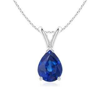 8x6mm AAA V-Bale Pear-Shaped Blue Sapphire Solitaire Pendant in White Gold