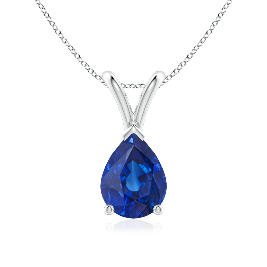 8x6mm AAA V-Bale Pear-Shaped Blue Sapphire Solitaire Pendant in White Gold
