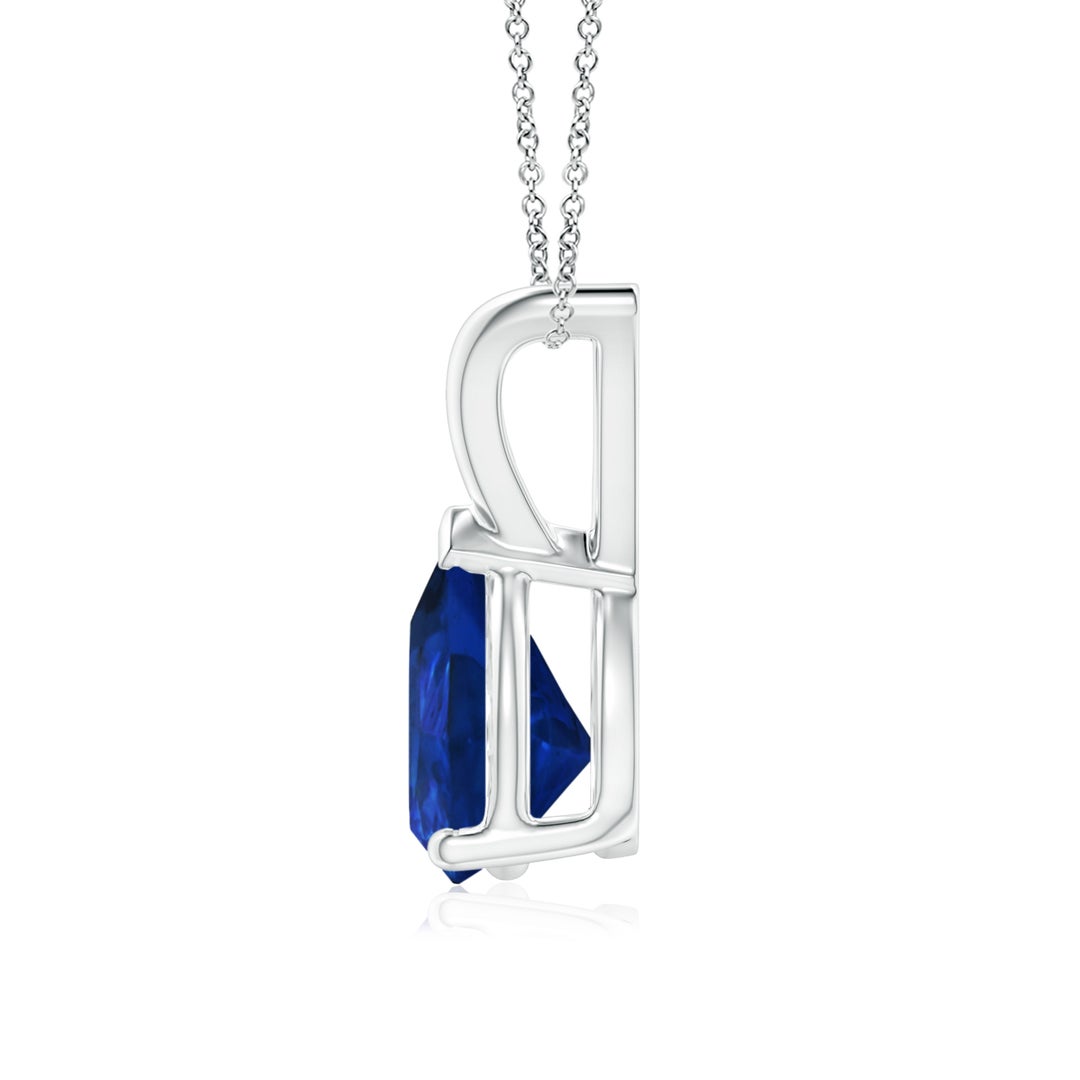 8x6mm AAA V-Bale Pear-Shaped Blue Sapphire Solitaire Pendant in White Gold - side 3