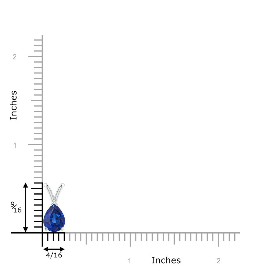 8x6mm AAA V-Bale Pear-Shaped Blue Sapphire Solitaire Pendant in White Gold Ruler