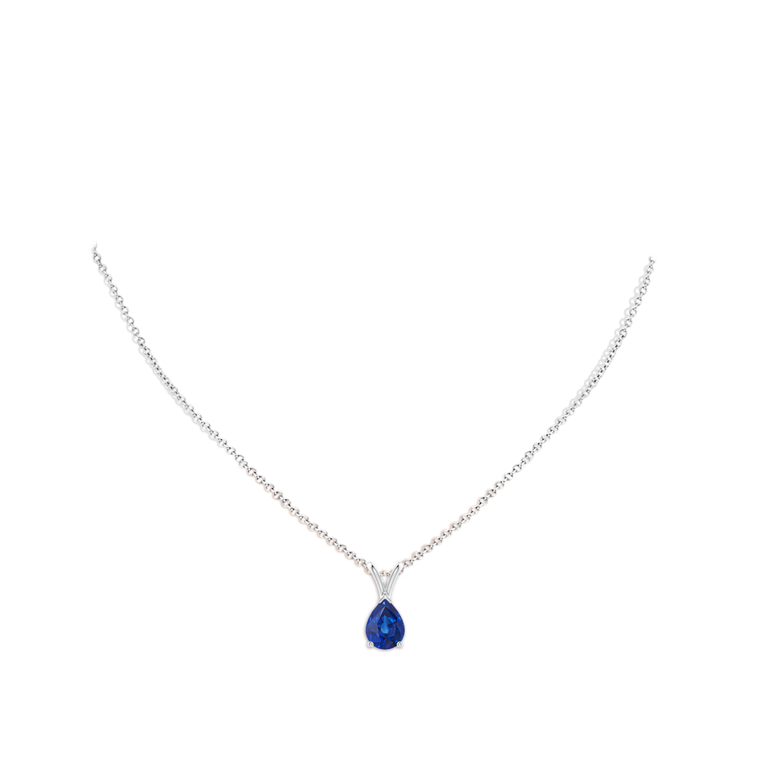 8x6mm AAA V-Bale Pear-Shaped Blue Sapphire Solitaire Pendant in White Gold - body_neck