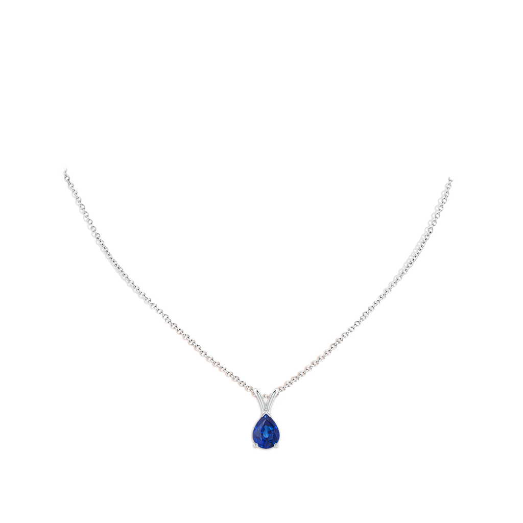 8x6mm AAA V-Bale Pear-Shaped Blue Sapphire Solitaire Pendant in White Gold pen