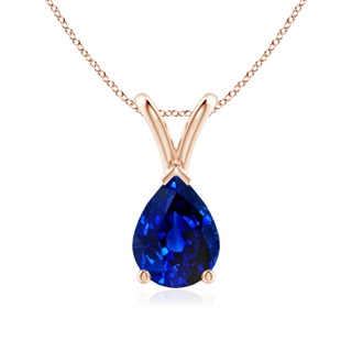 8x6mm AAAA V-Bale Pear-Shaped Blue Sapphire Solitaire Pendant in Rose Gold