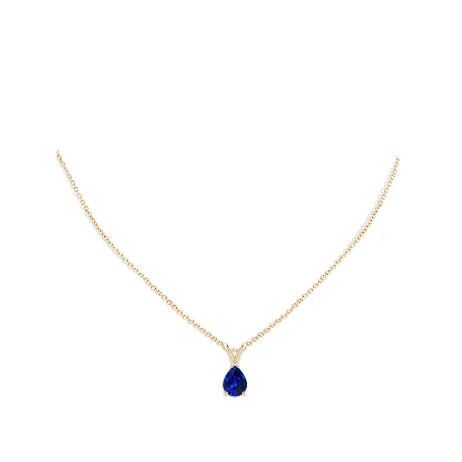 8x6mm AAAA V-Bale Pear-Shaped Blue Sapphire Solitaire Pendant in Yellow Gold pen