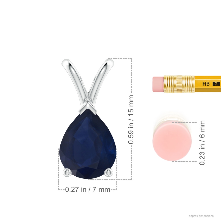 9x7mm A V-Bale Pear-Shaped Blue Sapphire Solitaire Pendant in P950 Platinum ruler