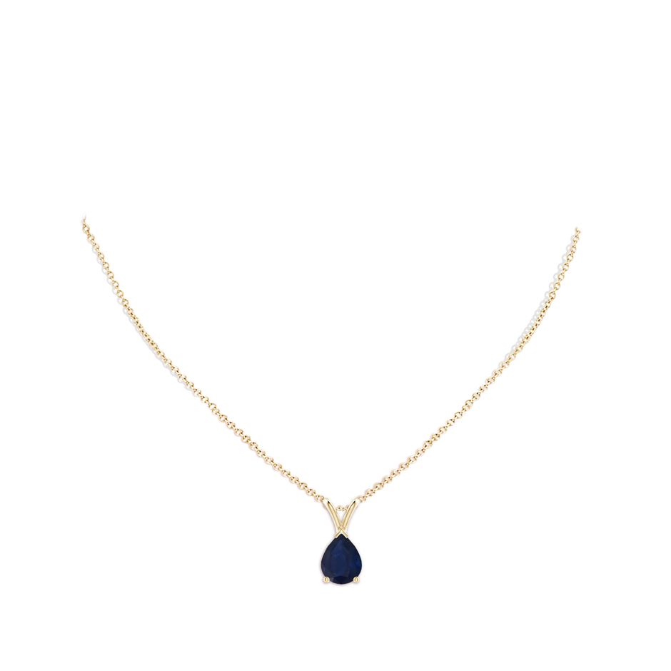 9x7mm A V-Bale Pear-Shaped Blue Sapphire Solitaire Pendant in Yellow Gold pen