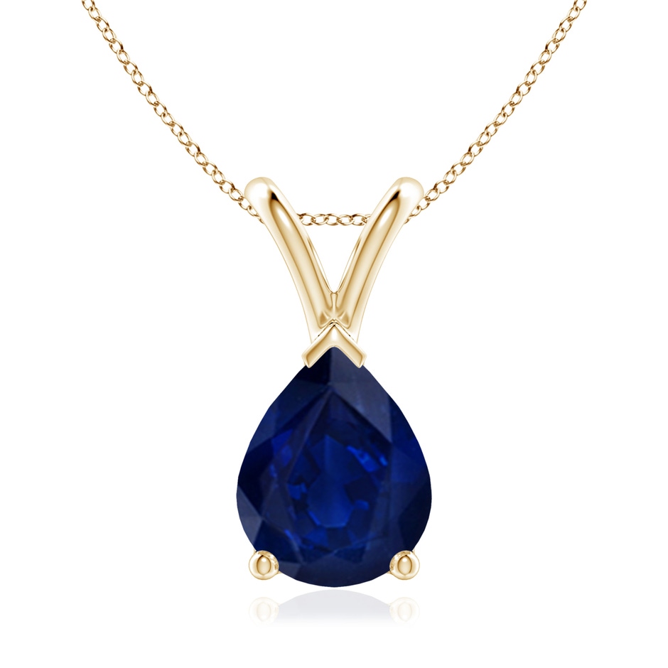 9x7mm AA V-Bale Pear-Shaped Blue Sapphire Solitaire Pendant in 18K Yellow Gold 