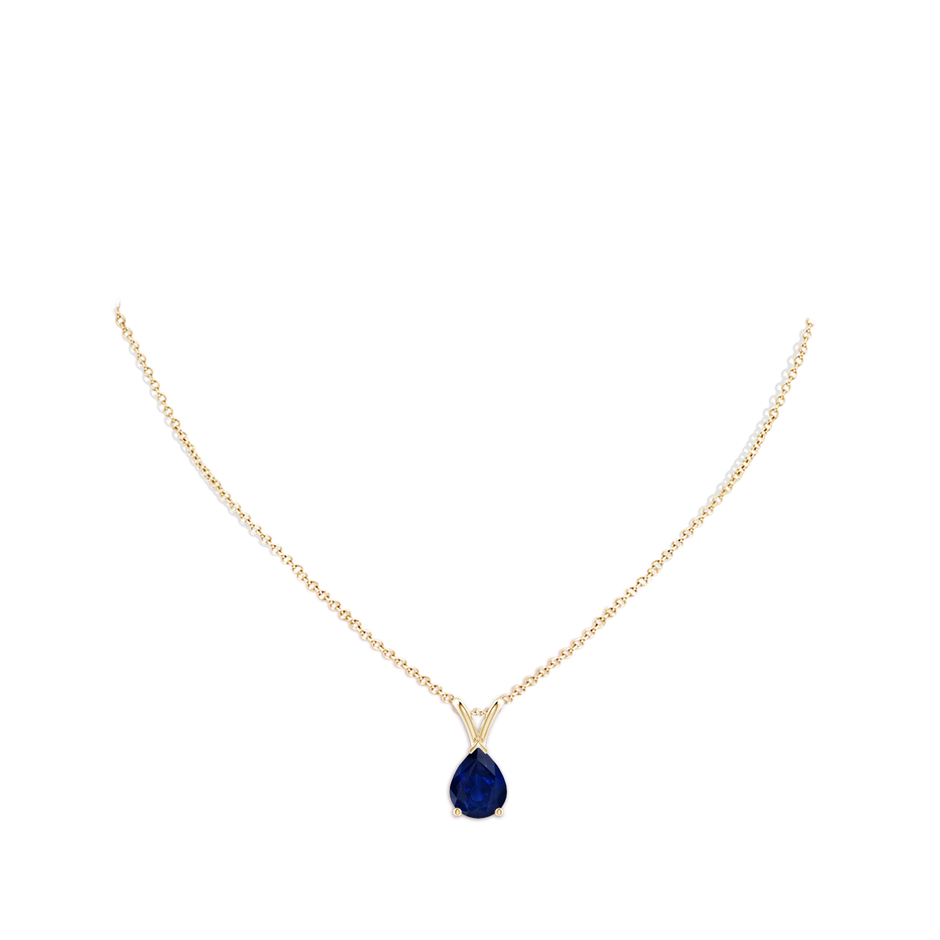9x7mm AA V-Bale Pear-Shaped Blue Sapphire Solitaire Pendant in 18K Yellow Gold pen