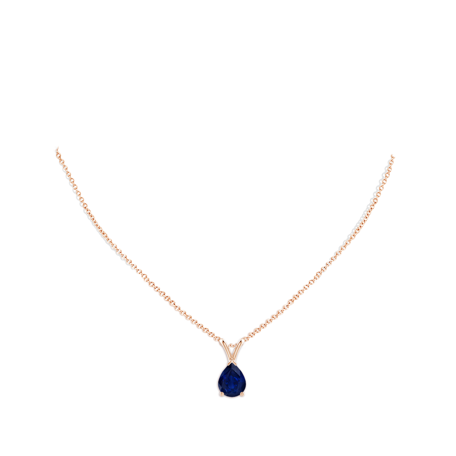 9x7mm AA V-Bale Pear-Shaped Blue Sapphire Solitaire Pendant in Rose Gold pen
