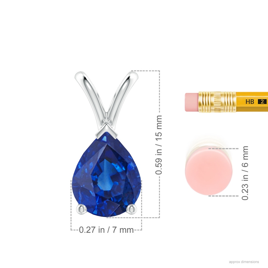 9x7mm AAA V-Bale Pear-Shaped Blue Sapphire Solitaire Pendant in P950 Platinum ruler
