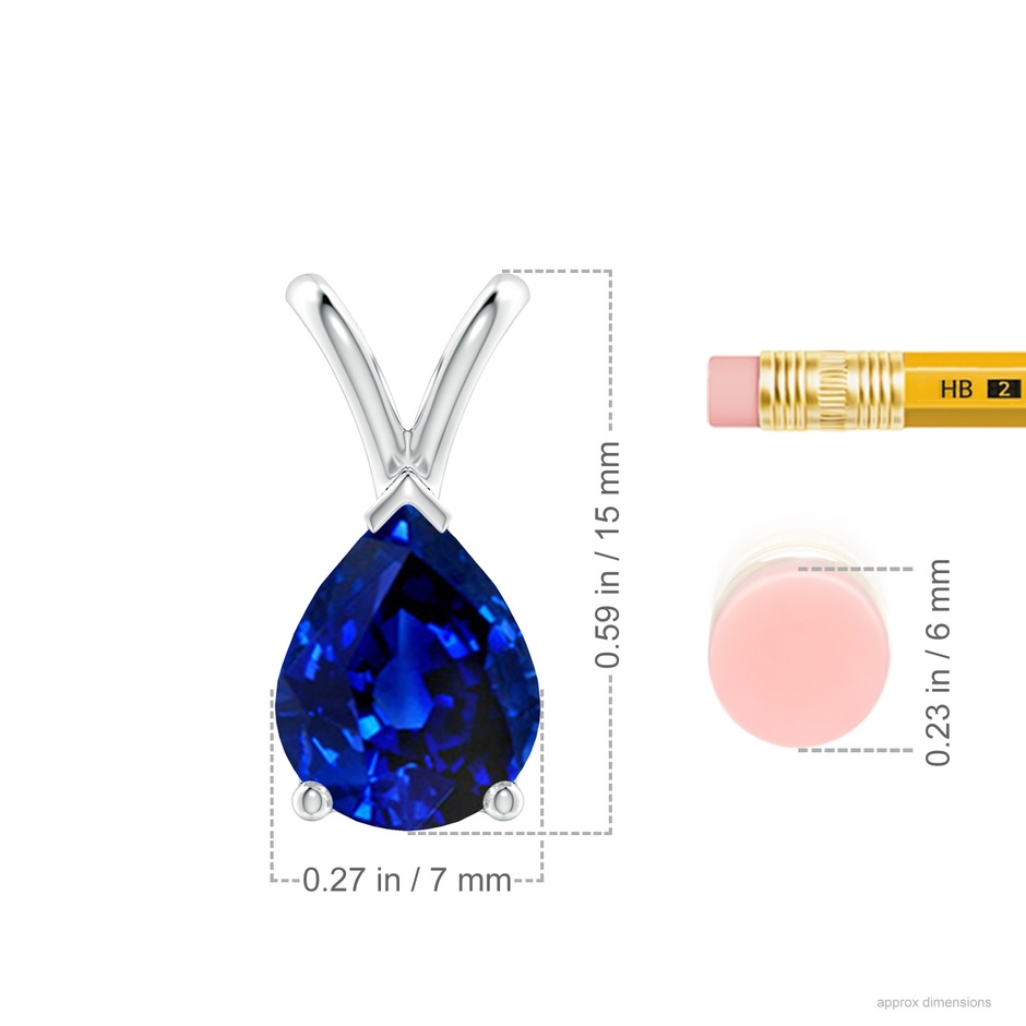 9x7mm AAAA V-Bale Pear-Shaped Blue Sapphire Solitaire Pendant in P950 Platinum ruler