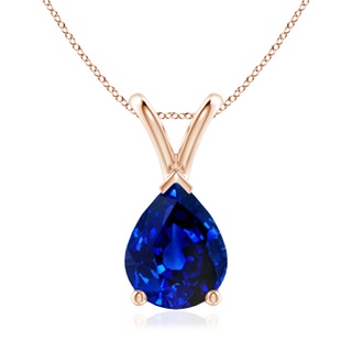 9x7mm AAAA V-Bale Pear-Shaped Blue Sapphire Solitaire Pendant in Rose Gold