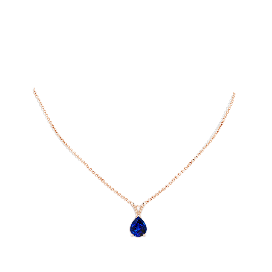 9x7mm AAAA V-Bale Pear-Shaped Blue Sapphire Solitaire Pendant in Rose Gold pen