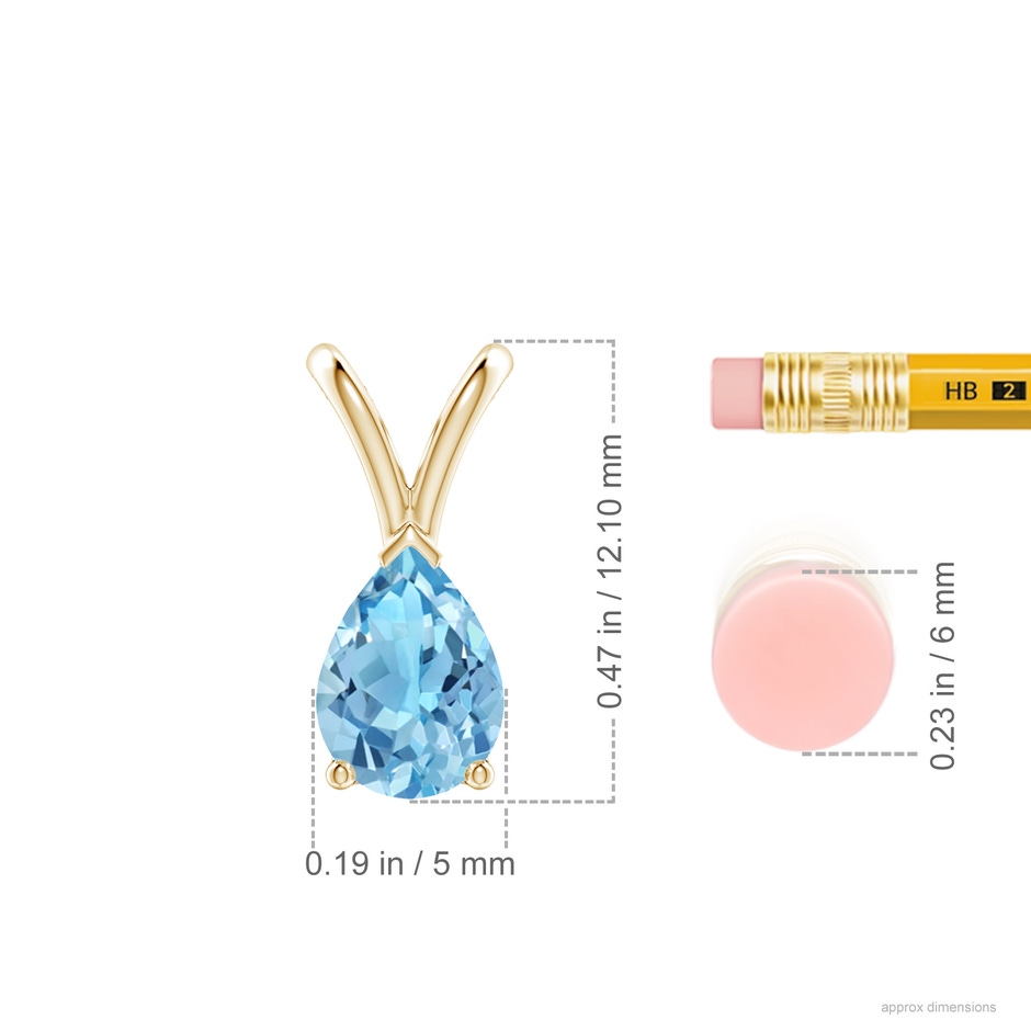 7x5mm A V-Bale Pear-Shaped Swiss Blue Topaz Solitaire Pendant in 9K Yellow Gold ruler